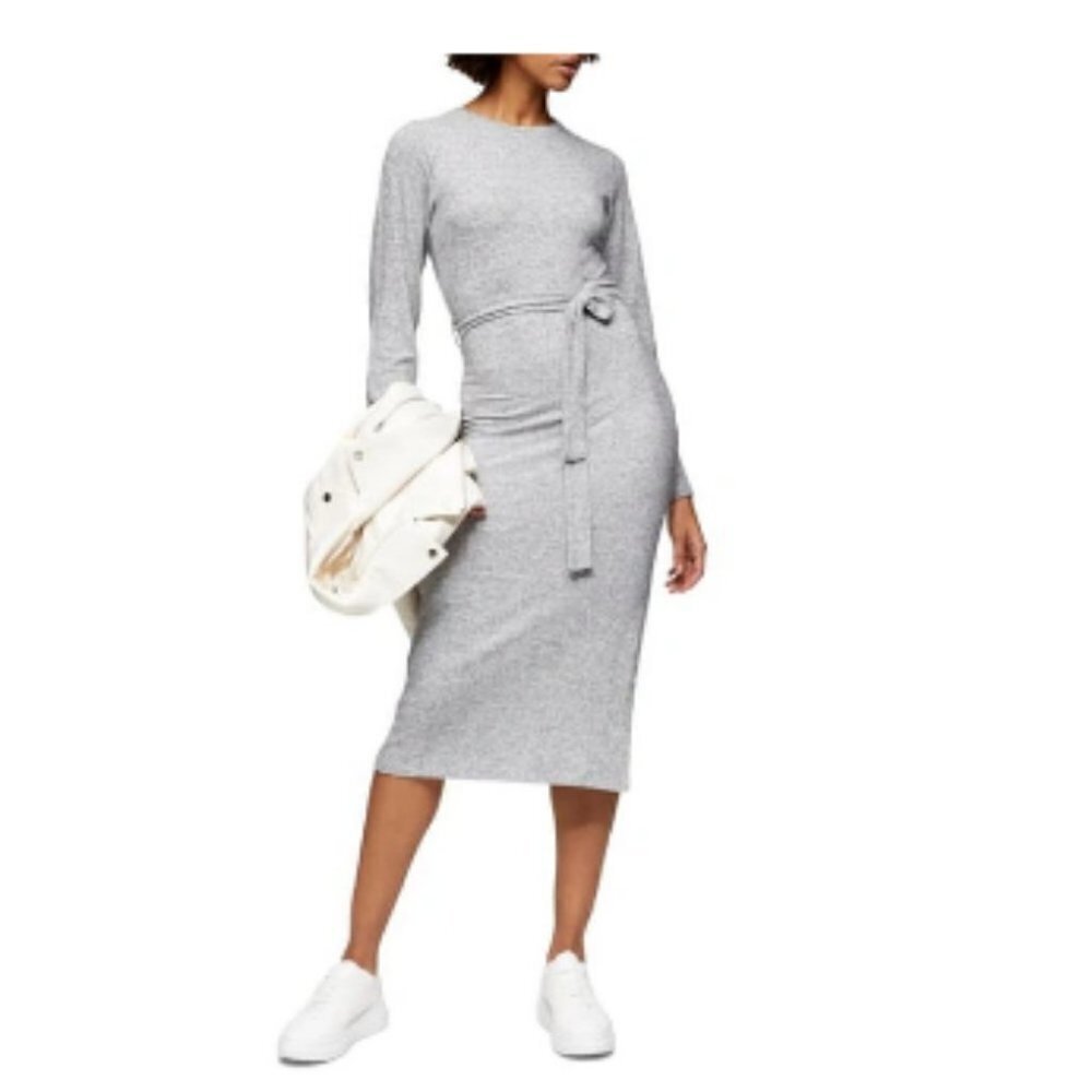 NWT topshop long sleeve gray knit midi sweater dress